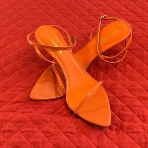 Fashion Nova Orange Patent Strappy Ankle-Heel Sandals